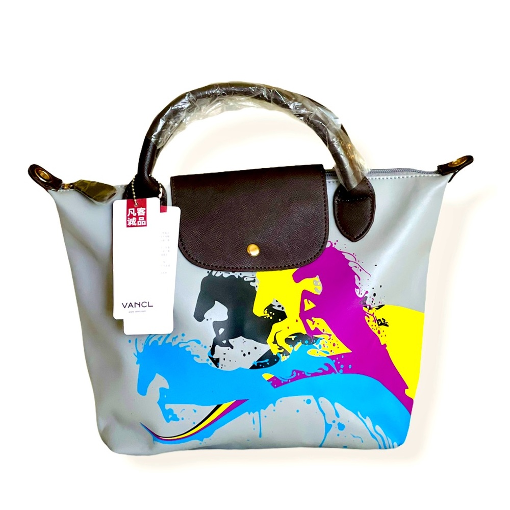 Isabelle Contrast Handle Satchel with horses